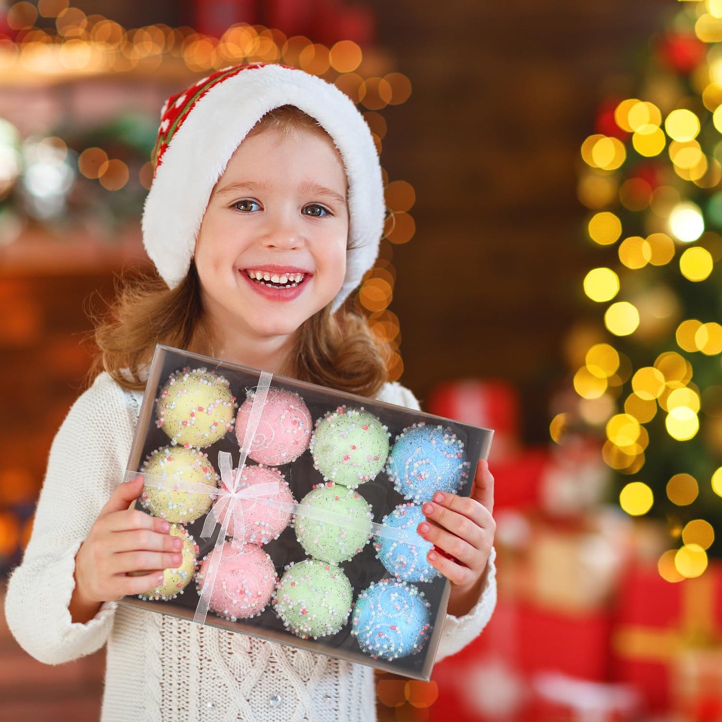 Pastel Christmas Tree Ornaments Decorations, 12 Pcs 3.1 Inch Macaron Shatterproof Foam Christmas Ball Ornaments Set, Christmas Tree Hanging Pendants Xmas Tree Decoration