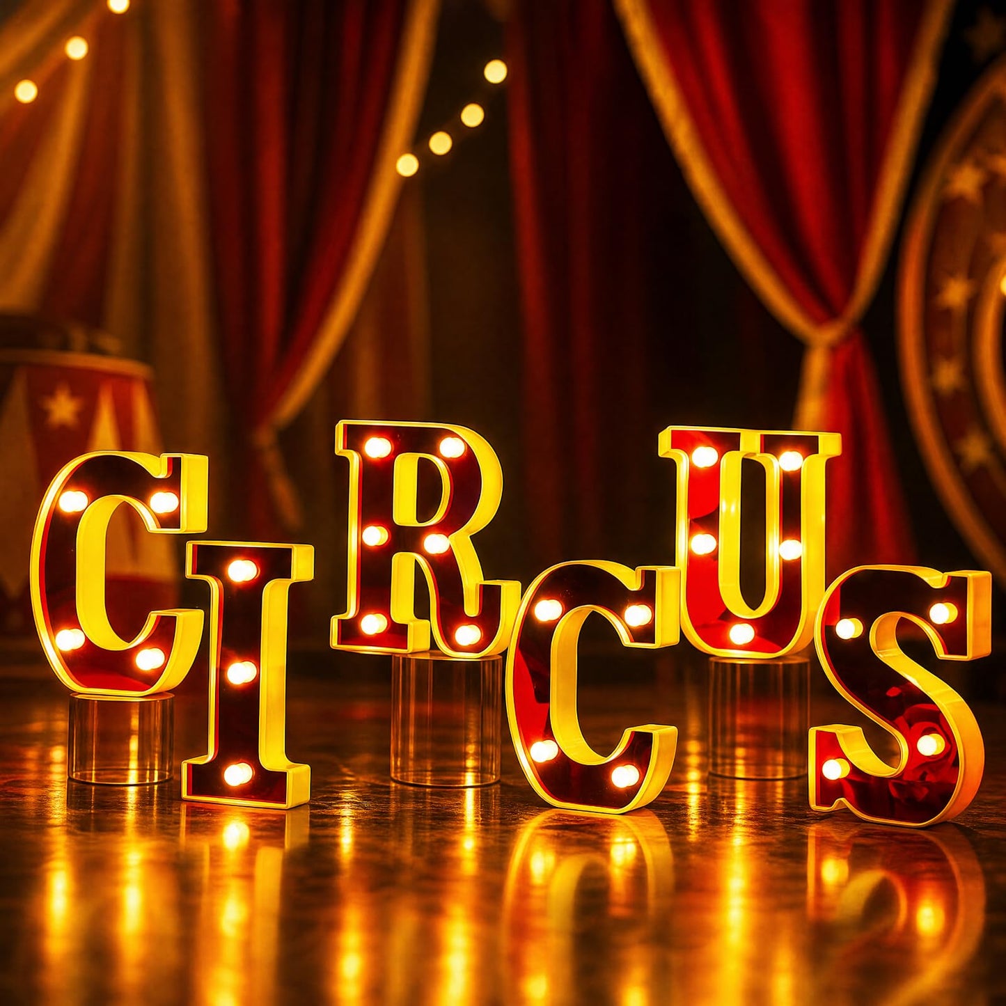 Aurelema Circus 6.3" Light up Letters Sign Party Decorations Battery Powered Marquee Lighted Sign LED Alphabet Letter Lights for Christmas Night Party Birthday Home Tabletop Decor Supplies