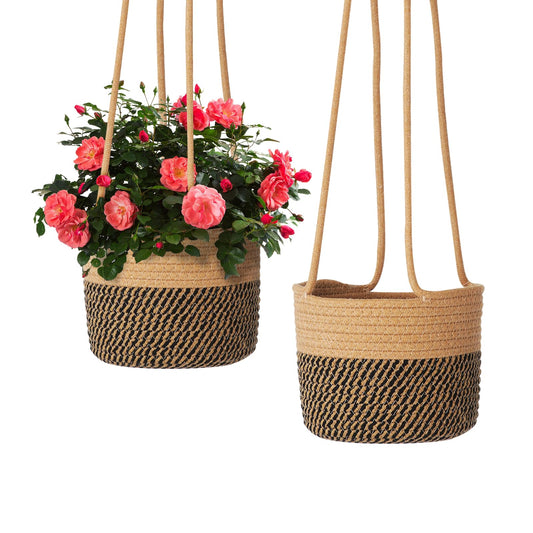 TIGKHAE Hanging Planter Basket 2 Pack Jute Hanging Plant Holder Handmade Boho Plant Hangers Rope Woven Hanging Plant Holder Modern Storage Organizer Plant Hangers for Indoor Home Decor