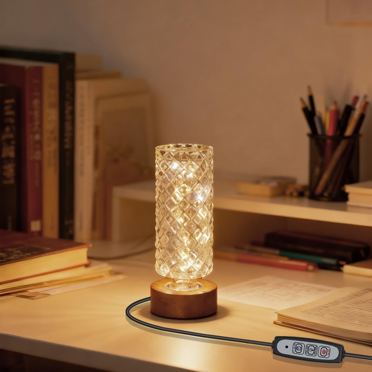 PWTZMYXGS Dimmable Crystal Night Light,Small Bedside Lamp,Nightlight with Timer,Room Decor Desk Lamp,Bedroom,Living Room,Kitchen,Dining Room Lamp (Pineapple Pattern)