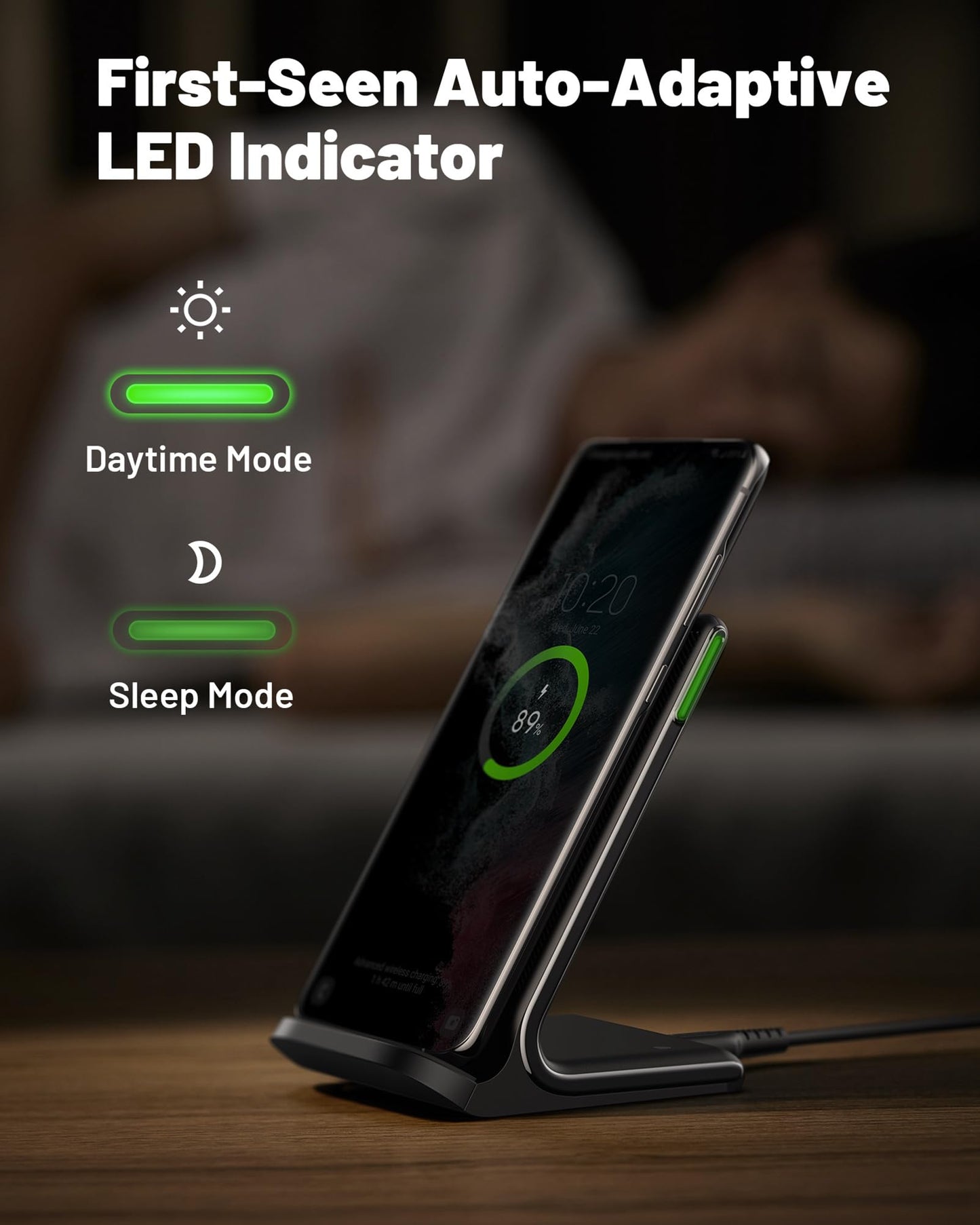 INIU Wireless Charger Stand, 15W Qi Fast Charging Dock Phone Charger, Adaptive LED Wireless Charging Station for iPhone 17 16 15 14 13 12 11 9 8 XR, Samsung S23 S22 S21, LG V40 G8, Pixel 8 7 6 etc.