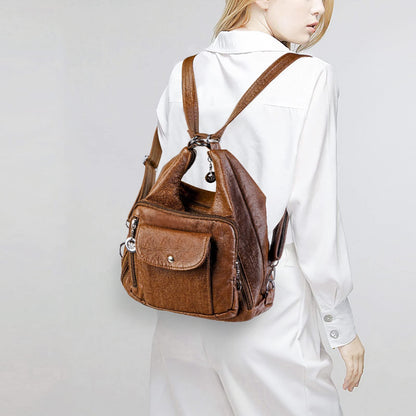 T-Kims Women Handbag Hobo Bag Tote Bags Shoulder Bag Soft Washed Leather Multifunctional Messenger Bag (Brown)