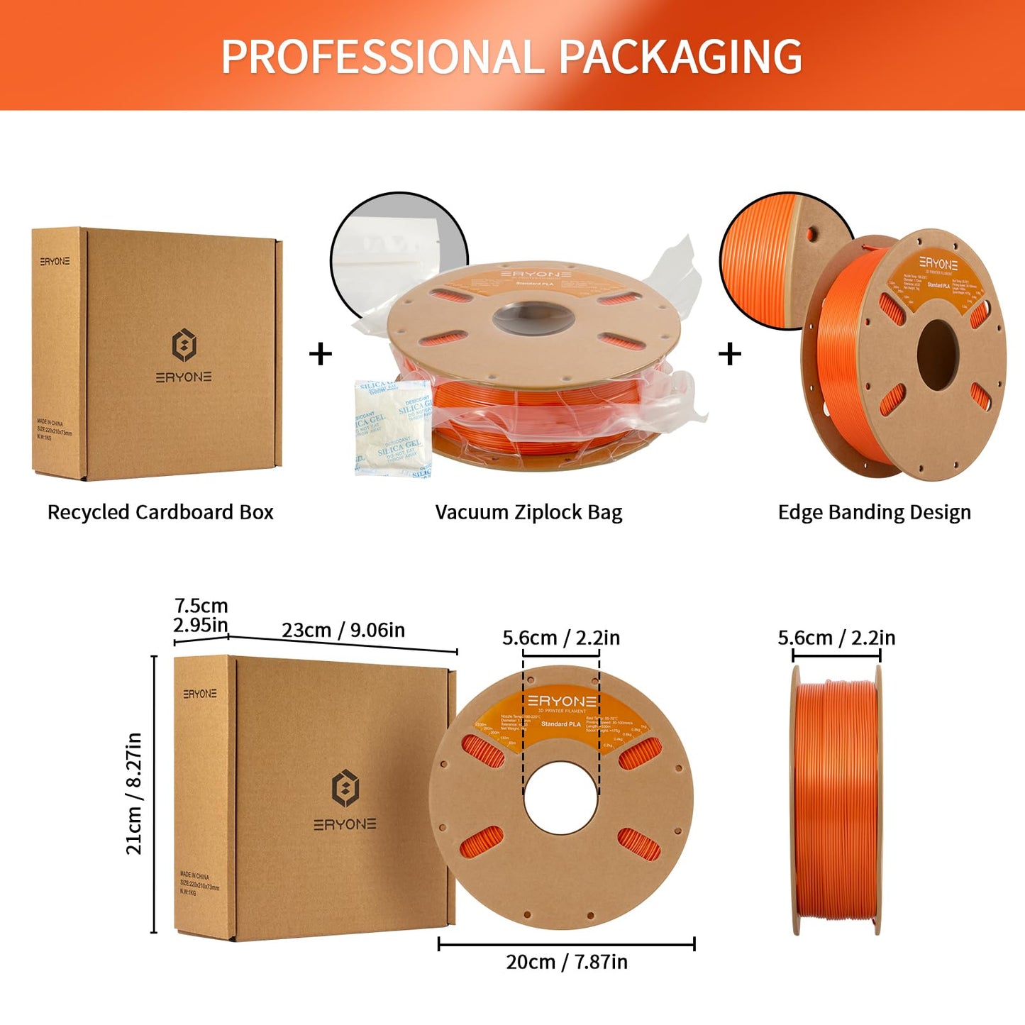ERYONE PLA Filament 1.75mm, 3D Printer Filament PLA, Dimensional Accuracy +/-0.03mm, 1kg 1 Spool(2.2lbs),Orange