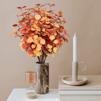 Beferr 5 Pcs Autumn Artificial Eucalyptus Stems Leaves Autumn Decoration for Home Faux Eucalyptus Autumn Artificial Flowers for Fall Decor Table Centerpieces Thanksgiving Wedding Party Halloween Decor