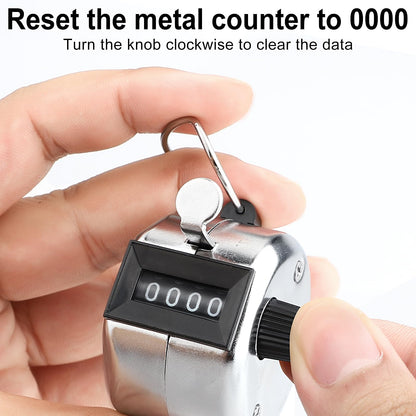 Tcipreay 2 Pack Hand Tally Clicker Counter – 4 Digit Metal Mechanical Hand Counter with Lanyard for People Counting, Lap Tracking, Knitting, Pitch, Golf, Coaching, Umpire, Events