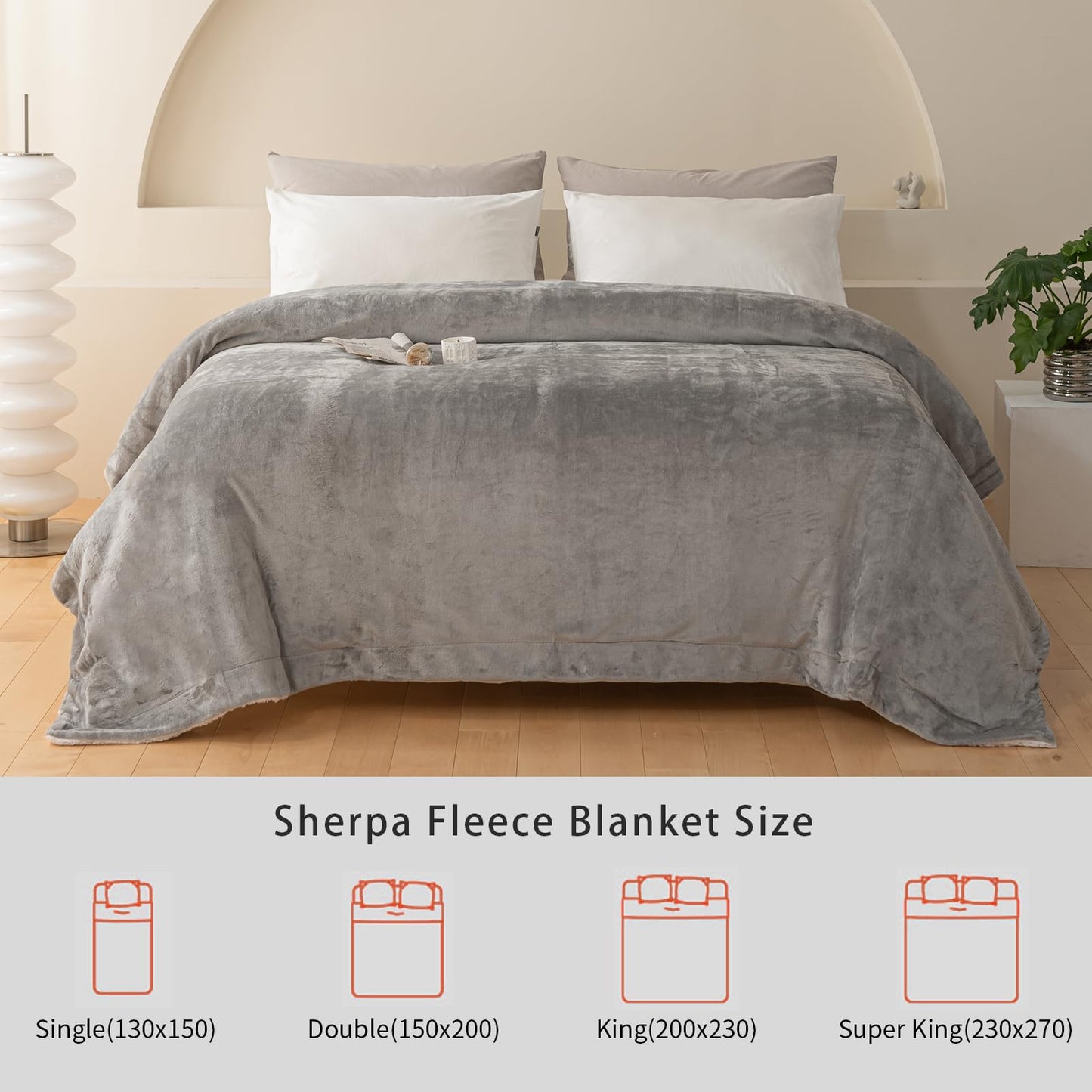 Good Nite Throw Blanket 130x150cm Fleece Flannel Sherpa Soft Blankets Fluffy Reversible Microfiber for Bed Couch Sofa and Travel (Grey,Single)