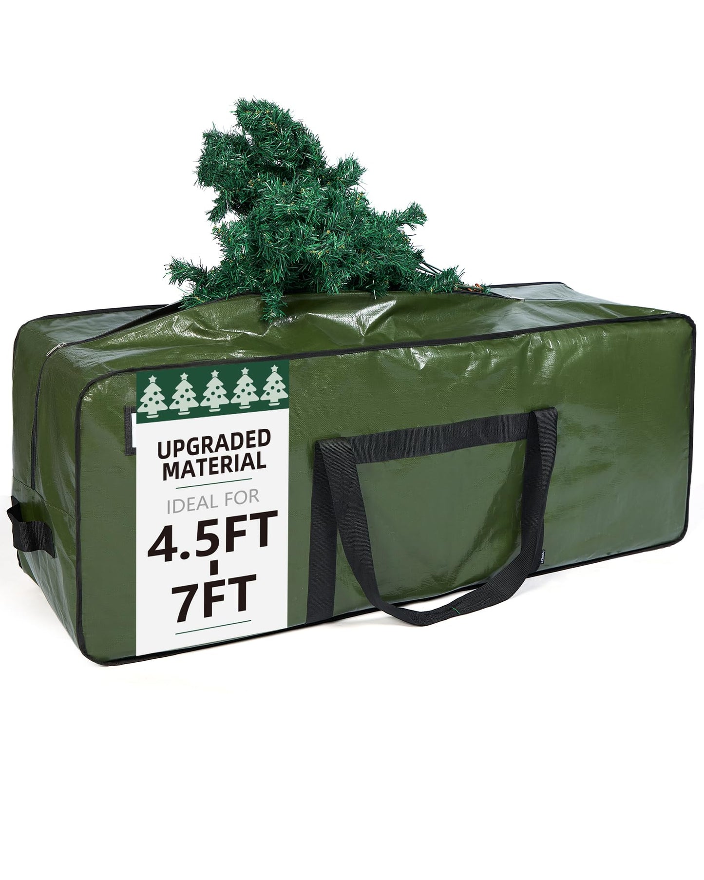 HOMEST Christmas Tree Storage Bag, Fits for 4.5-7ft Xmas Artificials, Zippered Bag with Reinforced Carrying Handles, Green (Bag Only）