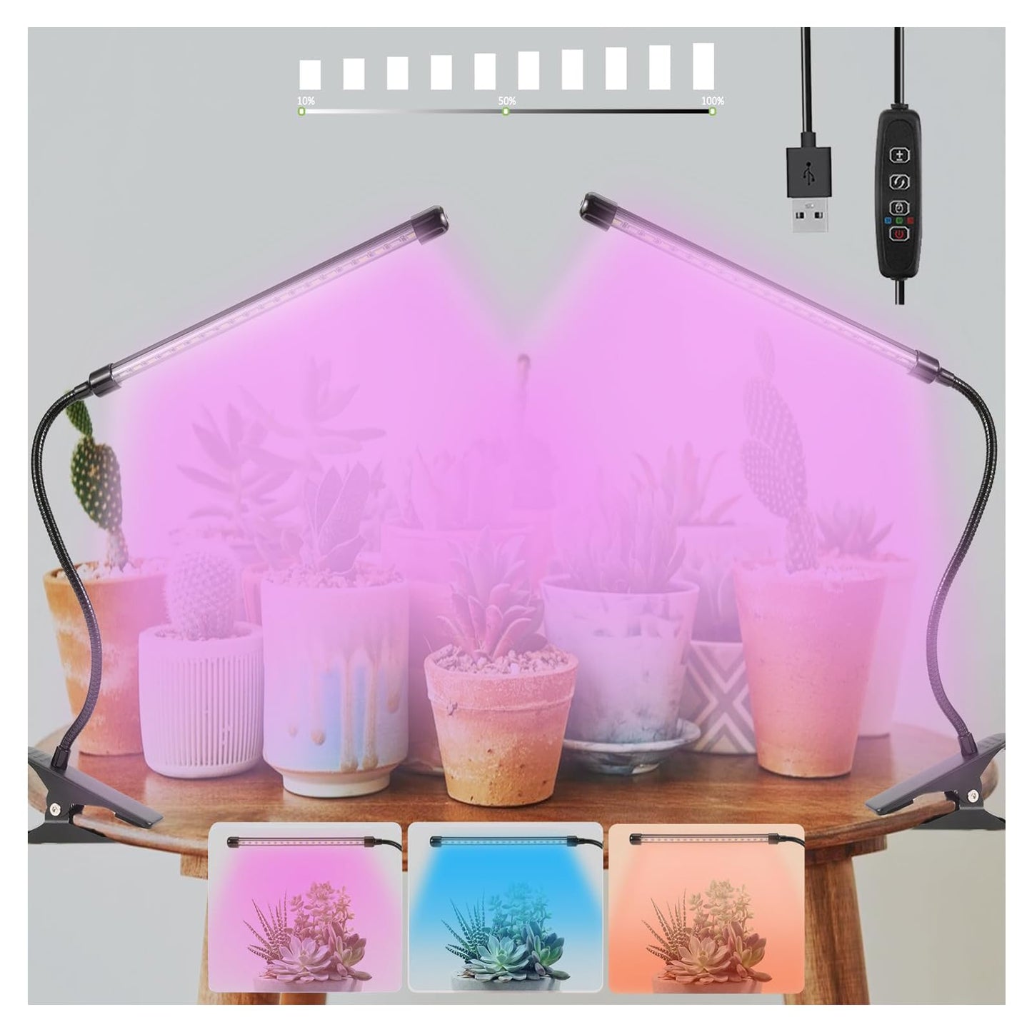 Sunny Power Clip On Grow Lights for Indoor Plants Full Spectrum, Adjustable 6000K LED Plant Lights for Indoor Growing with Auto Timer & 3 Lighting Modes for Succulents, Seed Starting