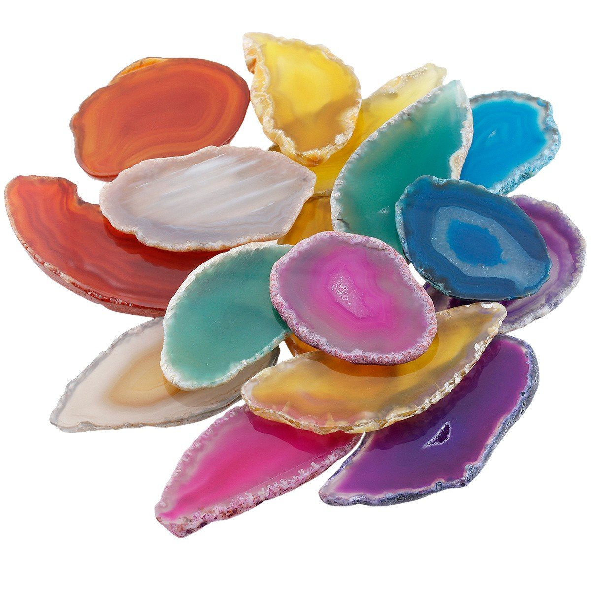 Rockcloud 10 Pcs Agate Light Table Slices Healing Crystals Geode Stones, Set of 2 Agate Slices Butterfly Decorative Ornament Butterfly Stand Figurine Collection for Home Office Desktop Decor