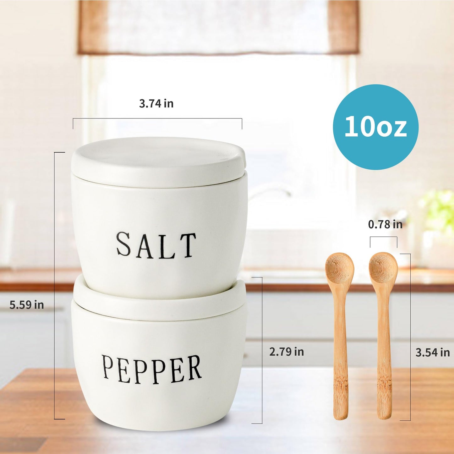Howise 2 Pack Salt and Pepper Bowls Set, Ceramic Salt and Pepper Containers with Lid and Spoon, White Salt Pepper Holder Set, Salt Box Dish with Lid