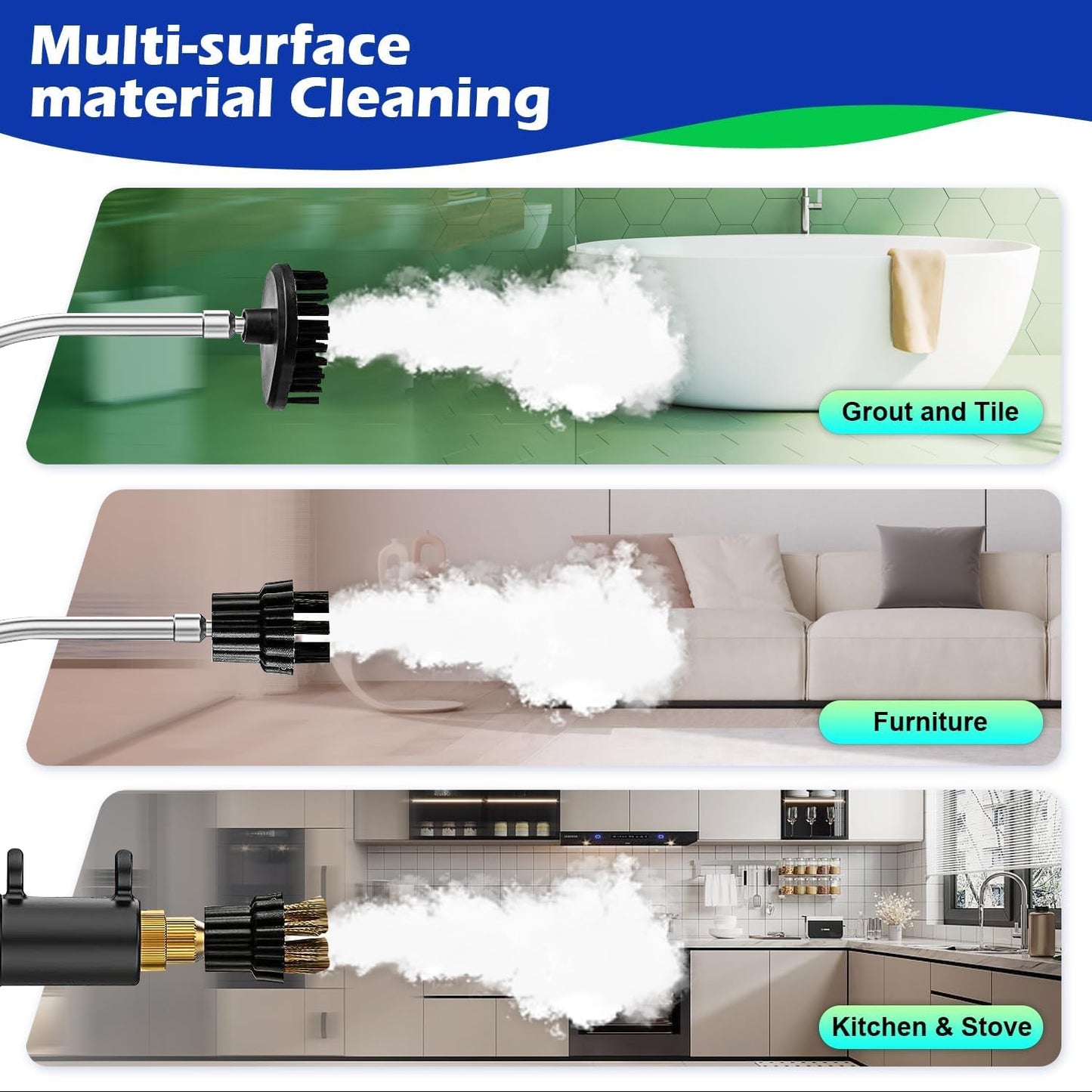 Steam Cleaners,High Powered 2500W Steam Cleaner for Home and Car Handheld with 3 Brush Heads and 2L Tank for Multi Surface Cleaning