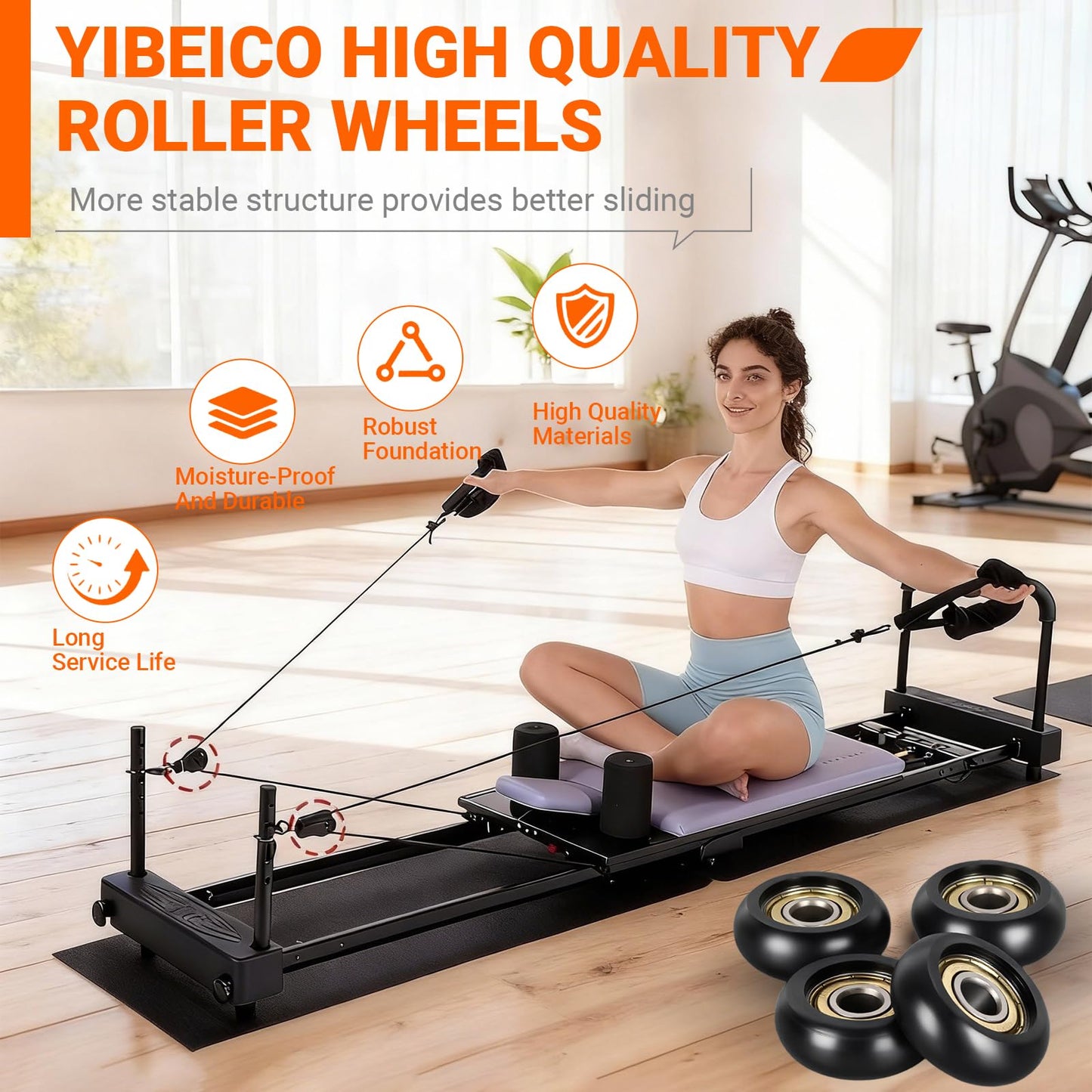 4 Pack Replacement Roller Wheels Compatible with Pilates Reformer, High-Precision Sealed Bearing Wheels for Smooth & Quiet Glide, Black Pilates Reformer Parts, 32mm Diameter 8mm Shaft