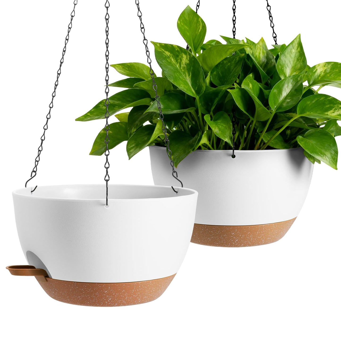 WUCEIAUU 13-inch Oversized Hanging Planter Set of Two,Planters for Indoor and Outdoor Plants.Place Plant pots Across Diverse Settings Including windowsills,Living Room,and Gardens.White-Brown