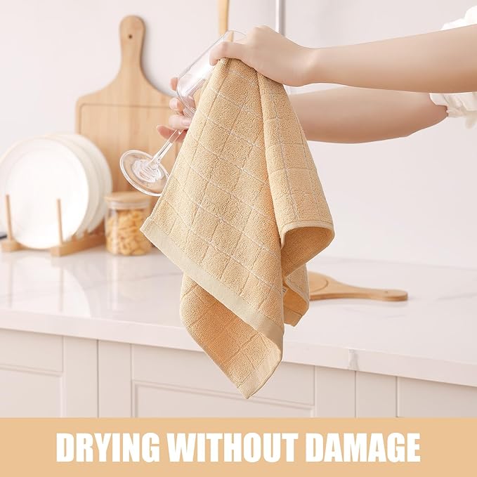Homaxy 100% Cotton Terry Kitchen Towels, Checkered Designed, Soft and Super