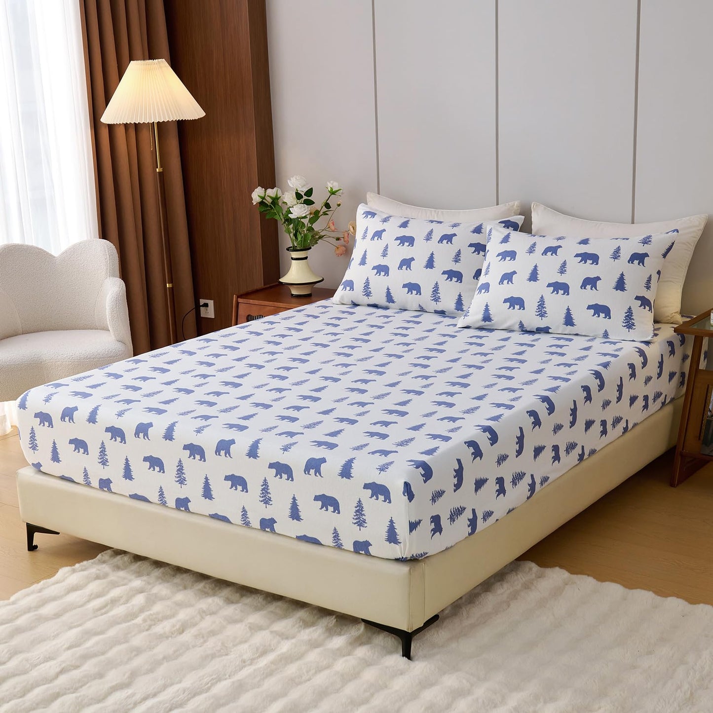 LANYETON 100% Cotton Flannel Fitted Sheet Only, Ultra Soft Cozy Warm Fitted Bottom Sheet for All Season, 16" Deep Pocket, Twin