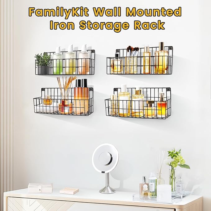 4 Set Extra Large Hanging Wall Wire Baskets, Hanging Wall Mount Storage Baskets