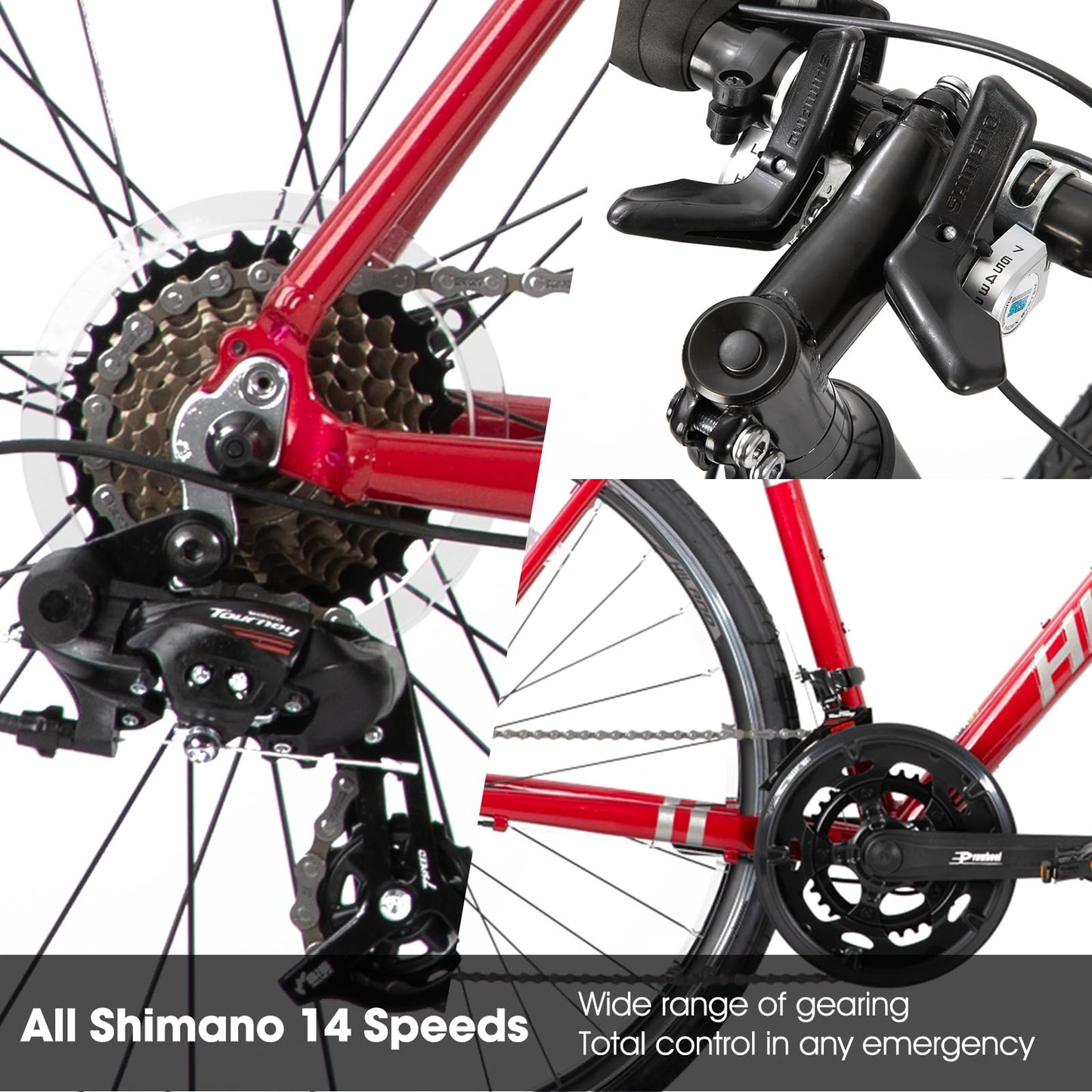 HH HILAND Adult Road Bike 700c Racing Bike with 14 Speeds, Aluminum Frame, Caliper Brake, City Commuter Bicycle for Women Men
