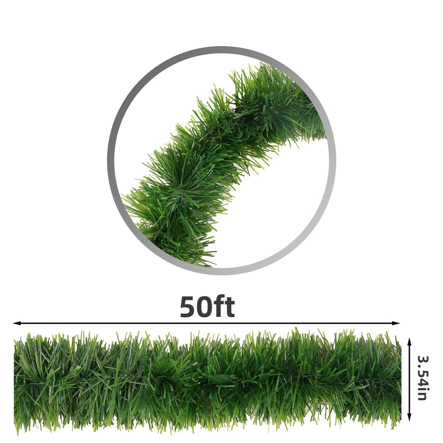 Green Garland Christmas Decorations,50Ft Xams Greenery Tinsel Stems Non-Lit Soft Twist Garland Decor for Tree Stairs Railing Front Door Mantle Fireplace Indoor Outdoor Holiday Home