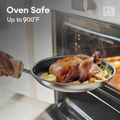 COOKER KING Non Stick Pots and Pans Set, 10pcs Hybrid Stainless Steel Cookware Set, Frying Pans, Saucepans, Saute Pan & Stock Pot, Non Toxic, Oven & Dishwasher Safe, Induction & All Cooktop Compatible