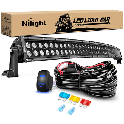 Nilight ZH120 50Inch 50 Inch 288W Curved Spot Flood Combo Bar LED Off Road Driving Light and 1PC 14AWG 12V 5Pin Rocker Switch Wiring Harness Kit-1 Lead, 2 Years Warranty, White