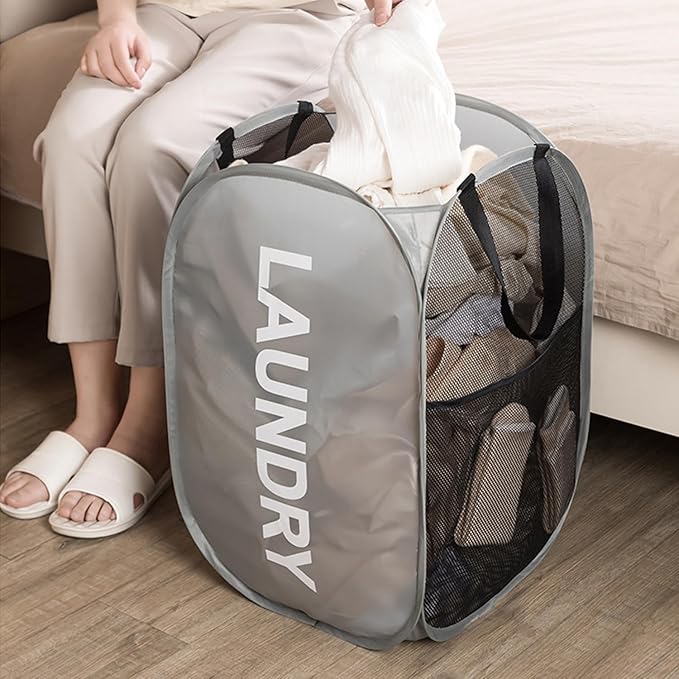 2pcs Pop Up Mesh Laundry Hamper Room Collapsible Storage Bin Lightweight Basket