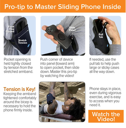 Tune Belt AB93 Running Armband: Easy-Access (Slide Phone in/Out); Universal No-Bounce Fit for iPhone Pro Max & Galaxy Ultra; Soft, Stretchy, Water-Resistant with Key/Card Pocket for Workouts & Sports
