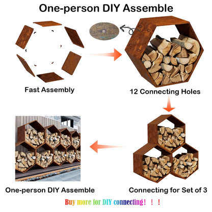 BUYYAH Firewood Log Rack Hexagon Heavy-Duty, Sturdy Log Holder with Honeycomb Design for Wood Storage, Suitable for both Outdoor and Indoor Use