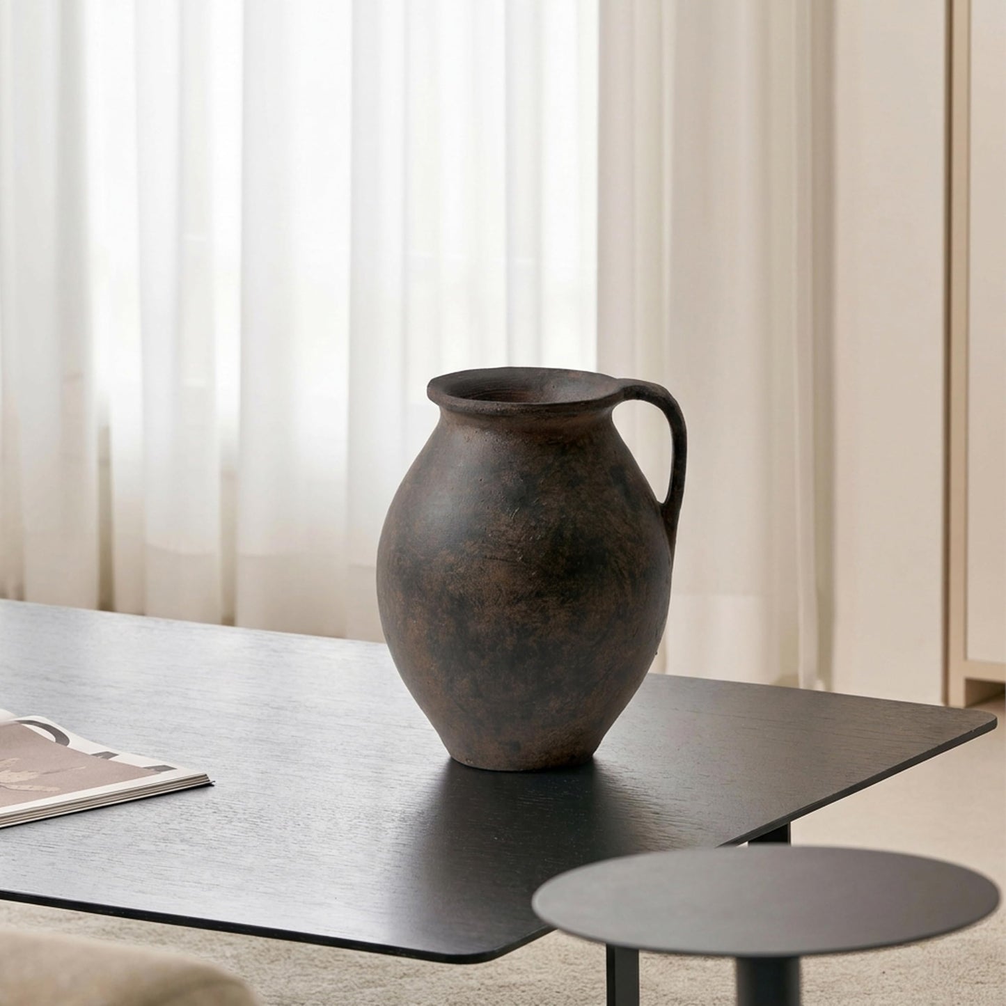 LB2 Brown Ceramic Large Vase, 11.2" Tall Zen Style Vase, Terra Cotta Pitcher, Distressed Farmhouse Decor, Pottery Decorative Flower for Home Decor (D - Brown 11.2")