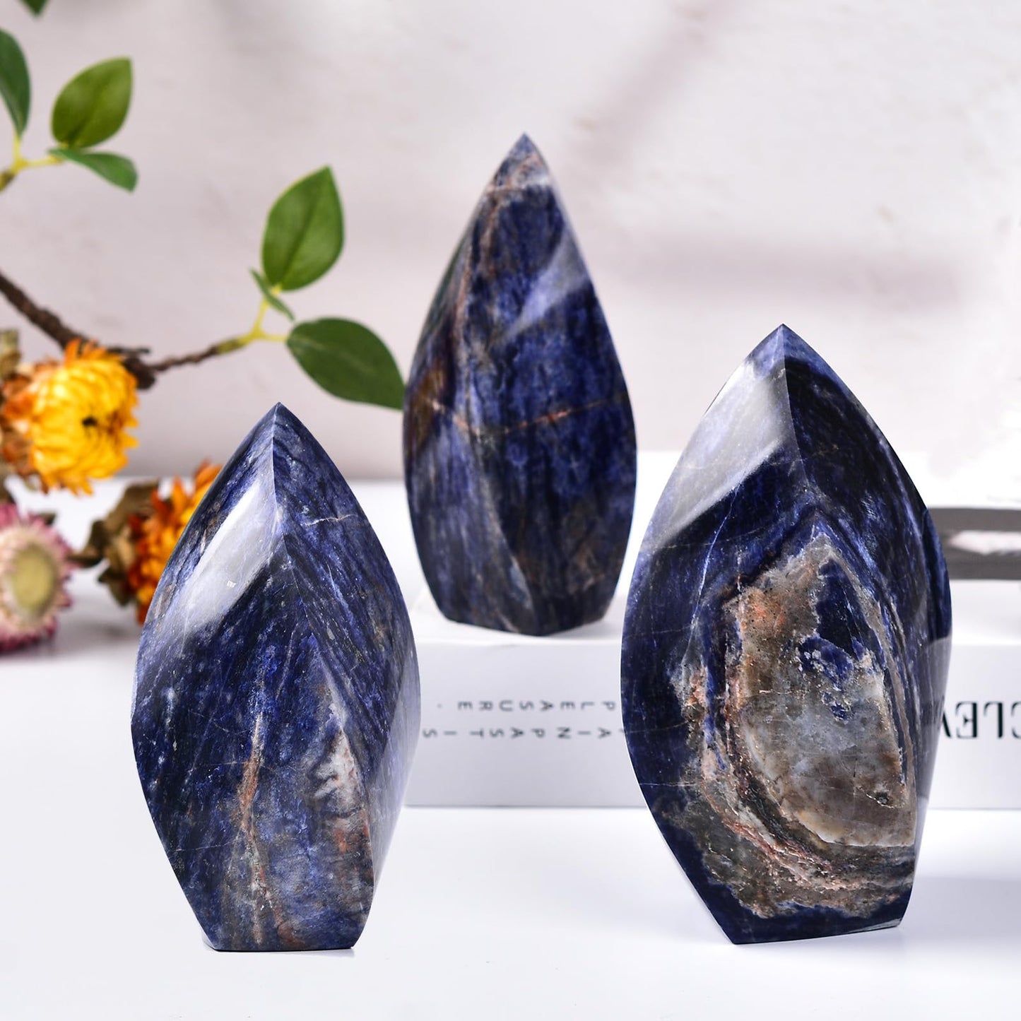 JIC Gem Sodalite Large Natural Healing Crystal Point Obelisk Tower Spiral 4 Sides Energy Gemstone Decoration Gifts 1.1-1.7 Lbs