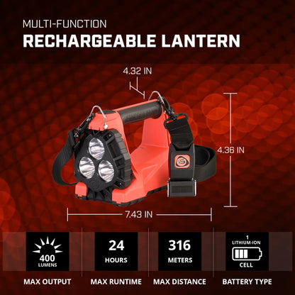 Streamlight 44335 Vulcan 180 HAZ-LO Vehicle Mount System Class I DIV.1 450-Lumen Rechargeable Lantern/Portable Scene Light with 12V DC Charger and Quick Release Shoulder Strap, Orange