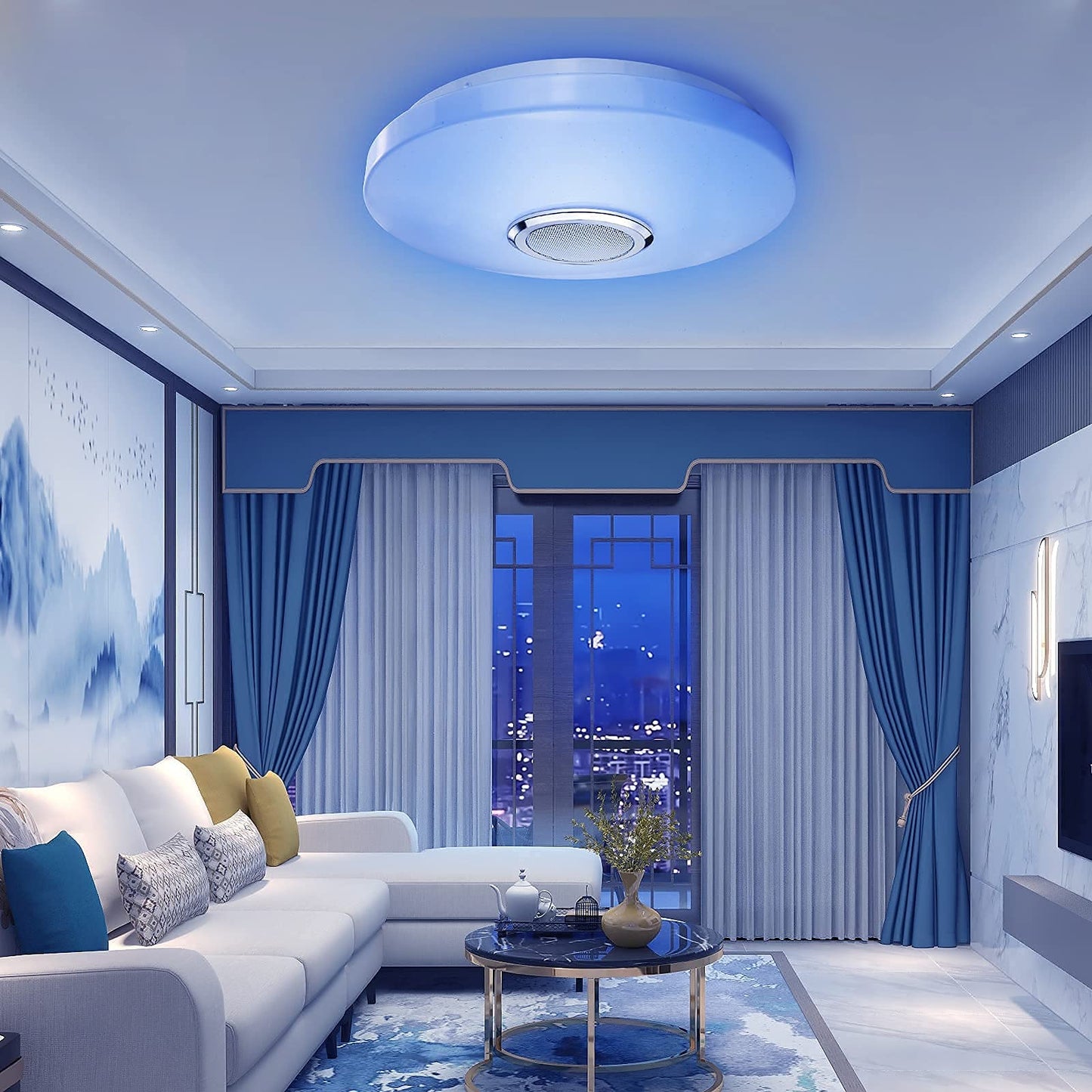 RGB LED Ceiling Light with Bluetooth Speaker 36W, High Sound Quality ,Cool/Warm White Colour Changing lamp with Remote Control and App,Waterproof Lamp for Bedroom Bathroom Ø30cm