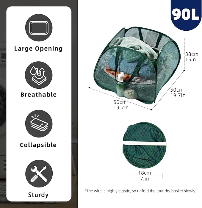 Collapsible Laundry Basket 90L, Foldable Mesh Pop-up Laundry Hamper