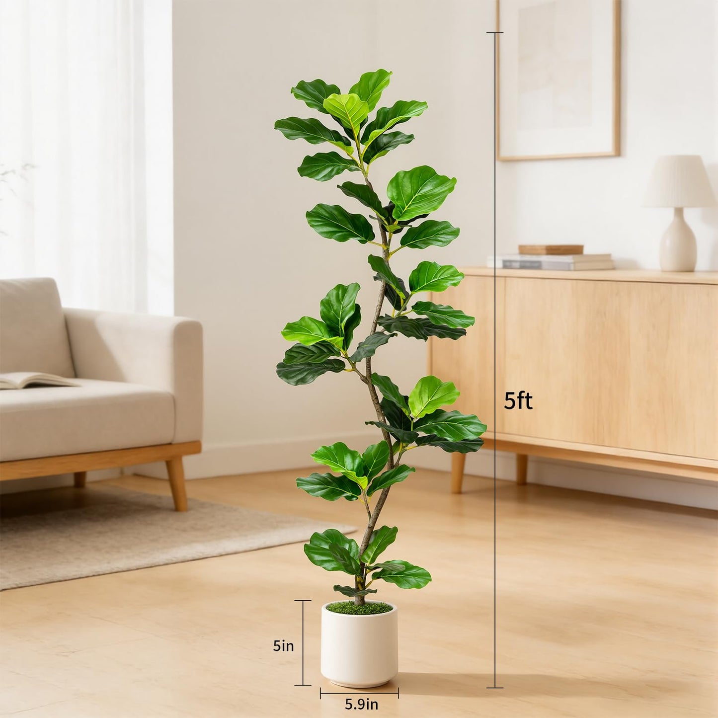LeafVerse Artificial Fiddle Leaf Fig Tree-5 FT Fake Plant with Nursery Planter,Fake Plants for Home Office Living Room Decor Indoor