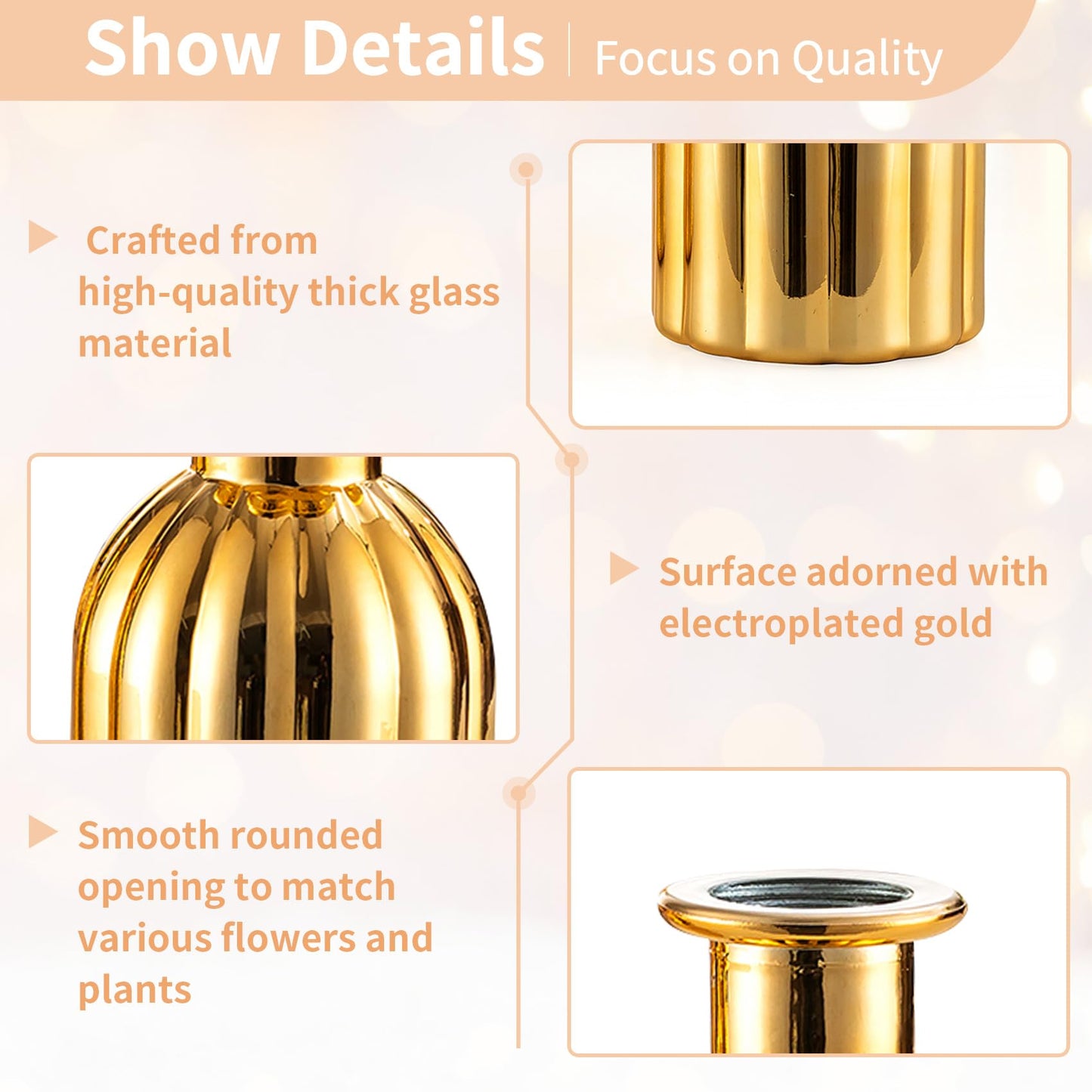 NUPTIO Bud Vases Small Gold: 12 Pcs Glass Vase Set in Bulk for Flowers - Mini Vintage Flower Bottle Single Vases for Wedding Table Centerpieces
