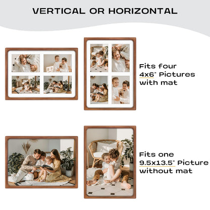 Golden State Art, 4x6 Collage Picture Frame - Solid Wood with Real Glass - Multi Picture Frame for (4) 4x6 Photos or One 9.5x13.5 Print - Rounded Corner Design - Collage Wall Decor - Brown