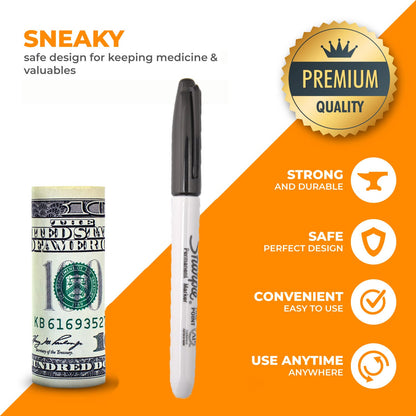 Fake Pen Diversion Safe Marker (4 Pack) - Realistic Pen Diversion Safe - Hidden Secret Compartment Decoy Permanent Marker - Hide And Store Money Waterproof Storage Cash Holder Container Lock