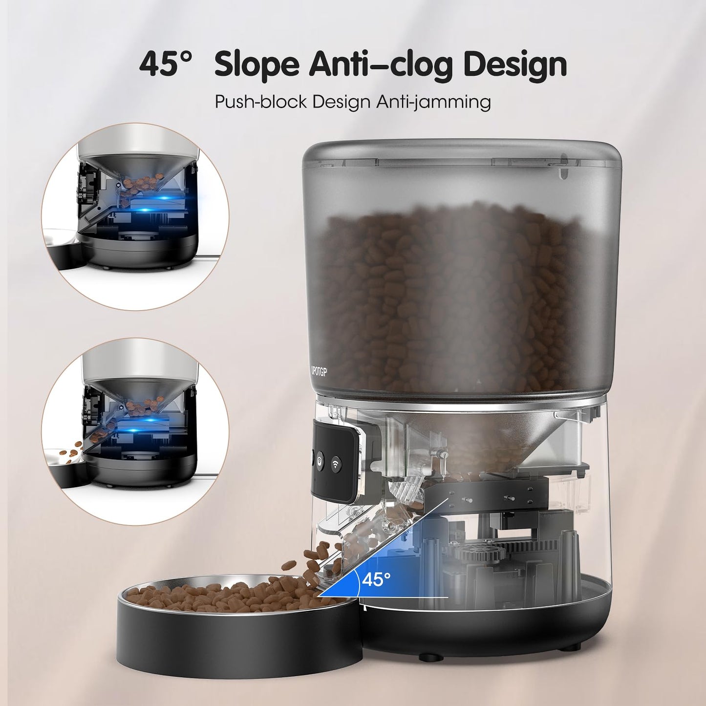 UPOTGP Automatic Cat Feeder, Cat Food Dispenser 4L, 2.4G WiFi Cat Feeder Automatic 1-10 Meals, 1-9 Portions/Meal Timed Cat Feeder, Automatic Pet Feeder for Cats Dog with Stainless Steel Feeding Bowl