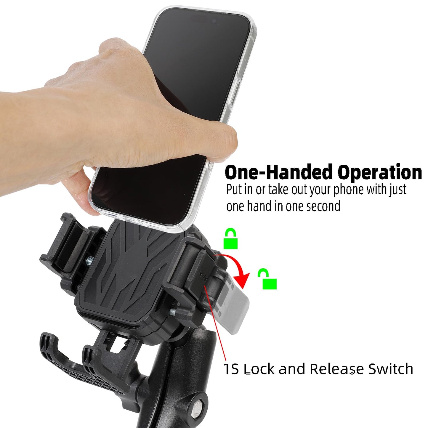 FPN Heavy Duty Phone Mount Holder with Vibration Dampener for Boat Truck Car [Camera Friendly] [1s Lock & Release] [Aluminum Screw-Mounted AMPS Diamond Base & Medium Arm], Fits 4.7-7.2" Cell Phones