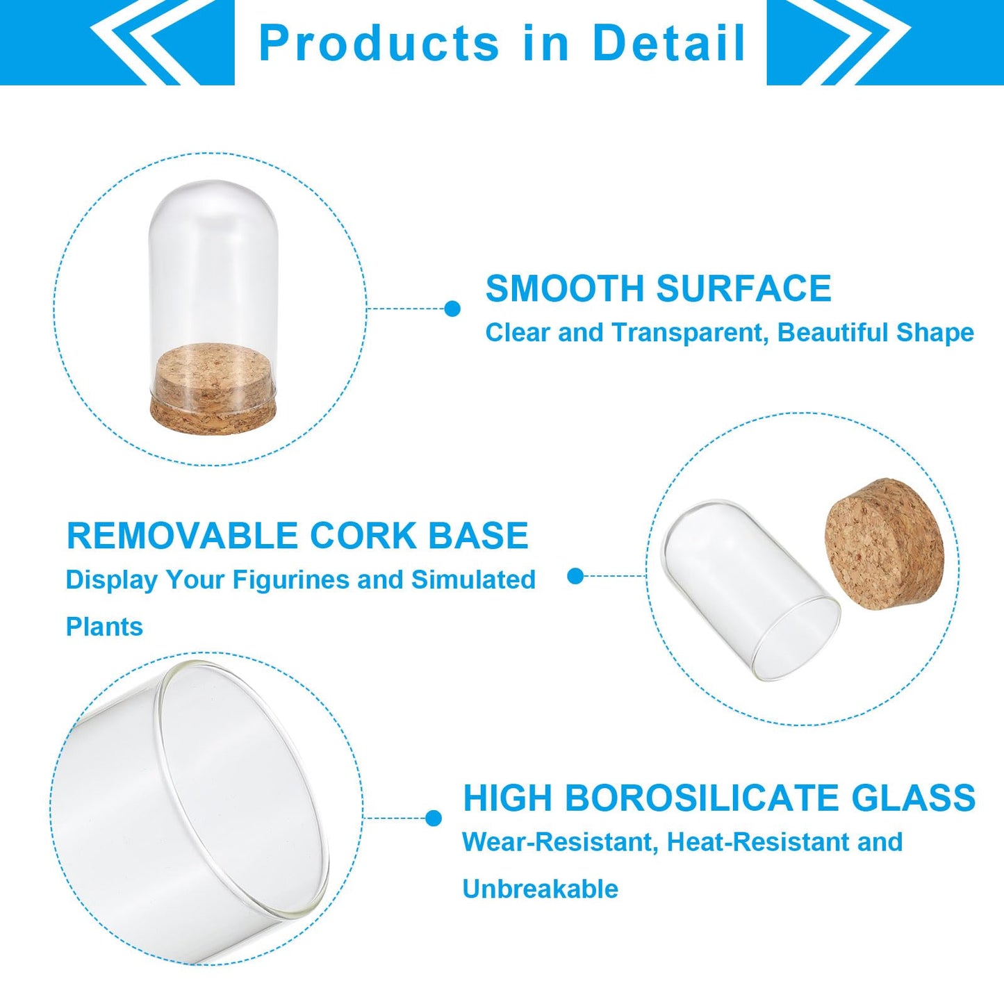PATIKIL Clear Cloche Glass Dome, 4 Pack Glass Bell Jar Display Case Tabletop Centerpiece with Cork Base for LED Light Plants Home Decor 1.81x3.54inch