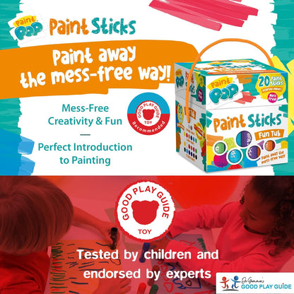 Paint Pop - Paint Sticks For Kids - 20 Pack Assorted Colours & Fun Storage Tub - Twist & Paint, Mess-Free, Fast Drying Action, Easy Clean Up, Vibrant Colours, Multi-Surface