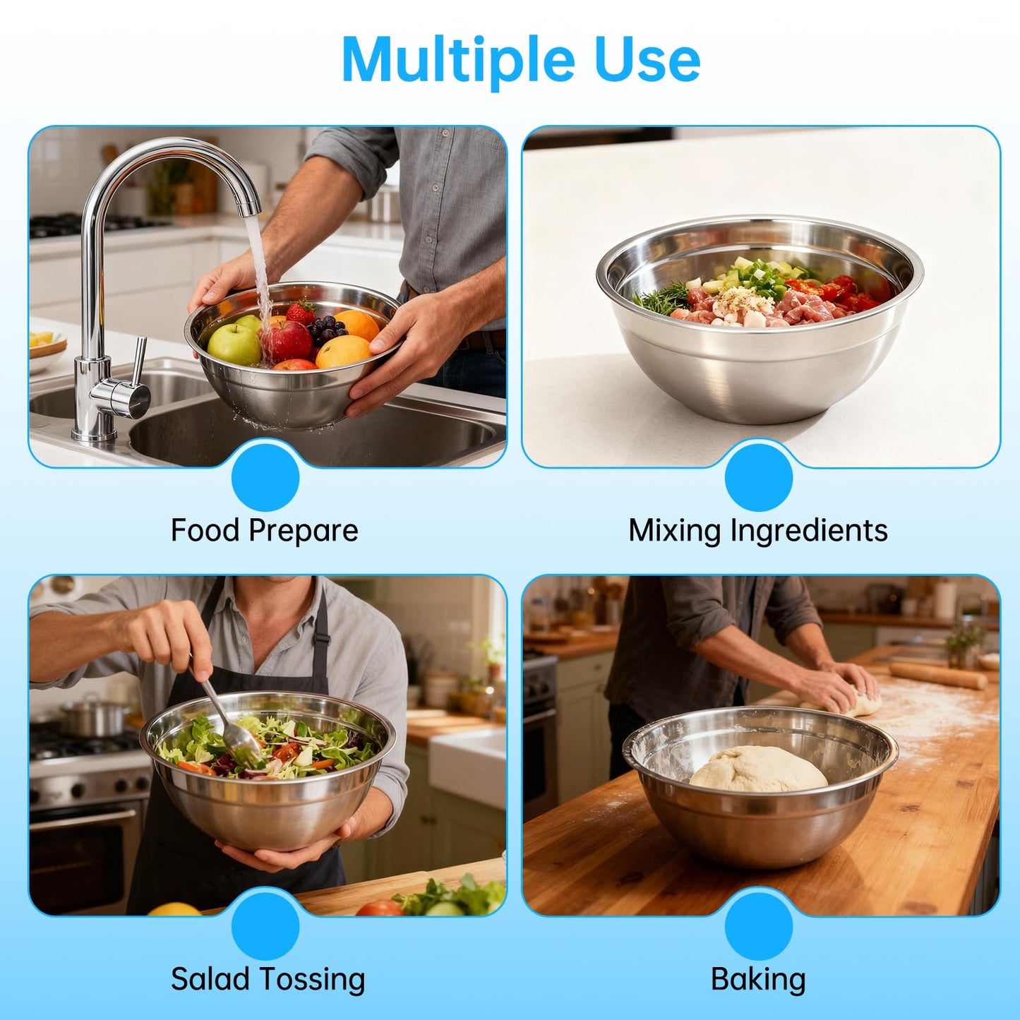 Fevbcnrj Salad Chopper Bowl and Cutter with Lid, Stainless Steel Chopping Bowl, Mezzaluna Mincing Knife with Protective Cover, Snap-Tight Storage Lid, for Super-Fast Salad Prep