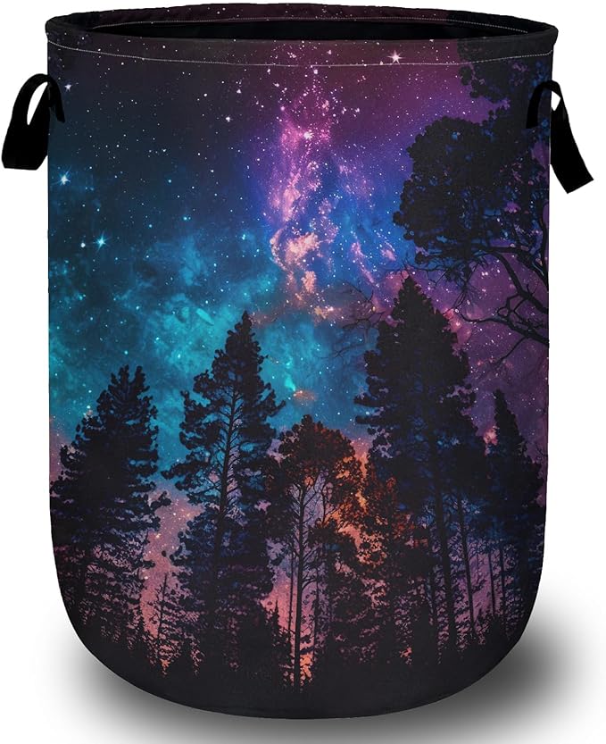 Purple Galaxy Forest Laundry Basket, Laundry Hamper Collapsible Oxford Cloth