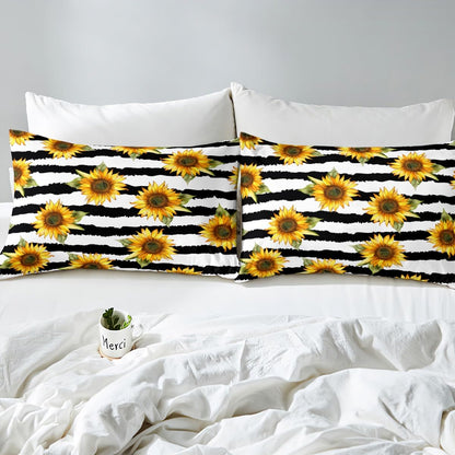 Feelyou Sunflower Fitted Sheet Twin Stripes Pattern Decor Bedding Set Panoramic Printed Adult Teen Kids Bed Sheet Set Garden Theme Bed Cover for Boys Girls Women Plant Decor Soft (No Flat Sheet)