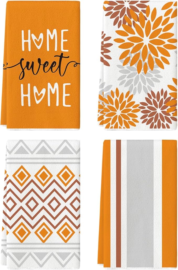 Artoid Mode Orange Stripes Home Sweet Home Boho Kitchen Towels Dish Towels