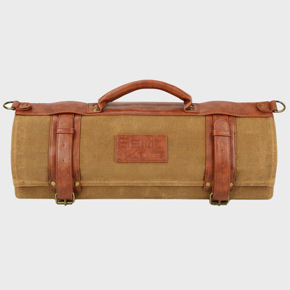 Seido Knives Classic Knife Roll Bag - Heavy Duty Canvas & Leather - Holds 18 Culinary Tools, Including 12 Large Knives, 4 Utensil Slots, and 2 Meat Cleaver Compartments