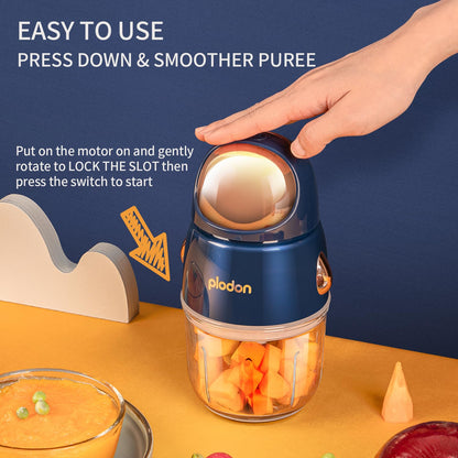 Baby Food Maker Mini Cute and Small Food Processor Puree Blender Grinder Chopper 1.2 Cup Glass Bowl with 6 Blade Electric (Spaceman-White(One Bowl))