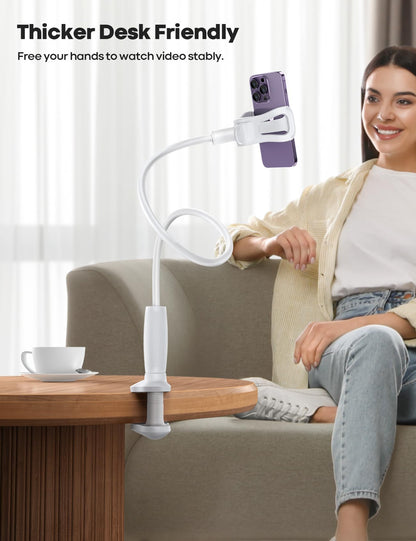 Lamicall Gooseneck Phone Holder for Bed - [Upgraded Stable Clip] for Desk, Headboard, Bed, Bedside, Table, Flexible Gooseneck Long Arm Stand, Overhead Cell Phone Clamp Mount, for All 4-7” Devices