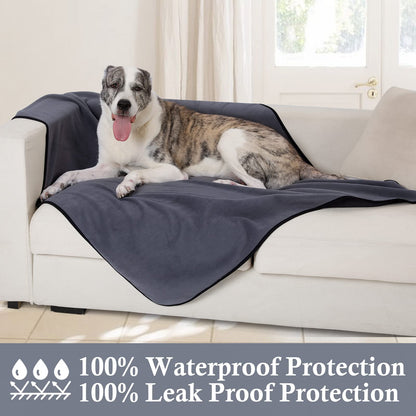 PETTOM Waterproof Pet Blankets for Dogs, Soft Warm Cats Fleece Blankets for Pets 3 Layer Pet Throw Blanket Protects Couch Bed from Spills Stain Super Large 152 x 127 cm-Grey