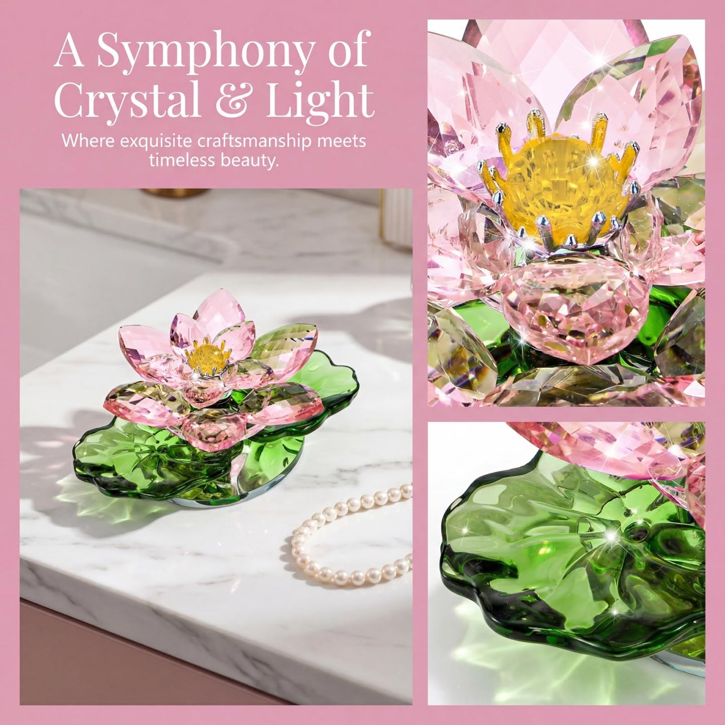 Jowgut Sparkle Crystal Lotus Flower, 4" Hue Reflection Clear Lotus Figurine with Gift Box, Glass Decorative Statue Paperweight Home Art Decor for Collection Table Centrepiece