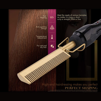 Electric Hot Comb Hair Straightener Heat Pressing Comb Curling Flat Iron Curler Hair Straightener Brush for Natural Black,Anti-Scald Beard Straightening Electric Press Comb